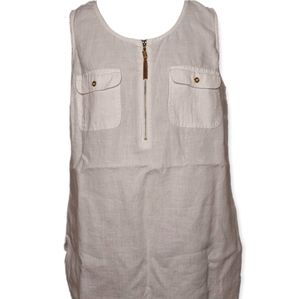 Ellen Tracy Linen Sleeveless Top with zipper & 2 chest pockets with gold buttons
